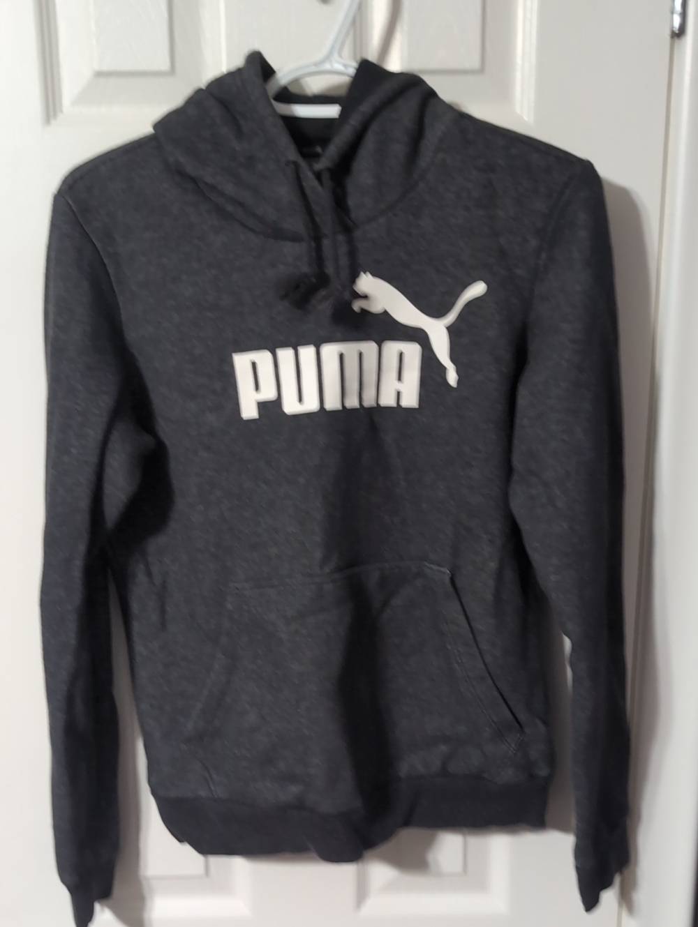 Puma Ladies Charcoal Crewneck Hoodie with White Logo